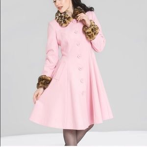 Hell Bunny Coat - Pink w/ Leopard Fur Trim